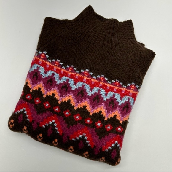 Lou & Grey Chocolate Knit Fairisle Mock Neck Sweater Women’s S Colorful - Picture 16 of 16